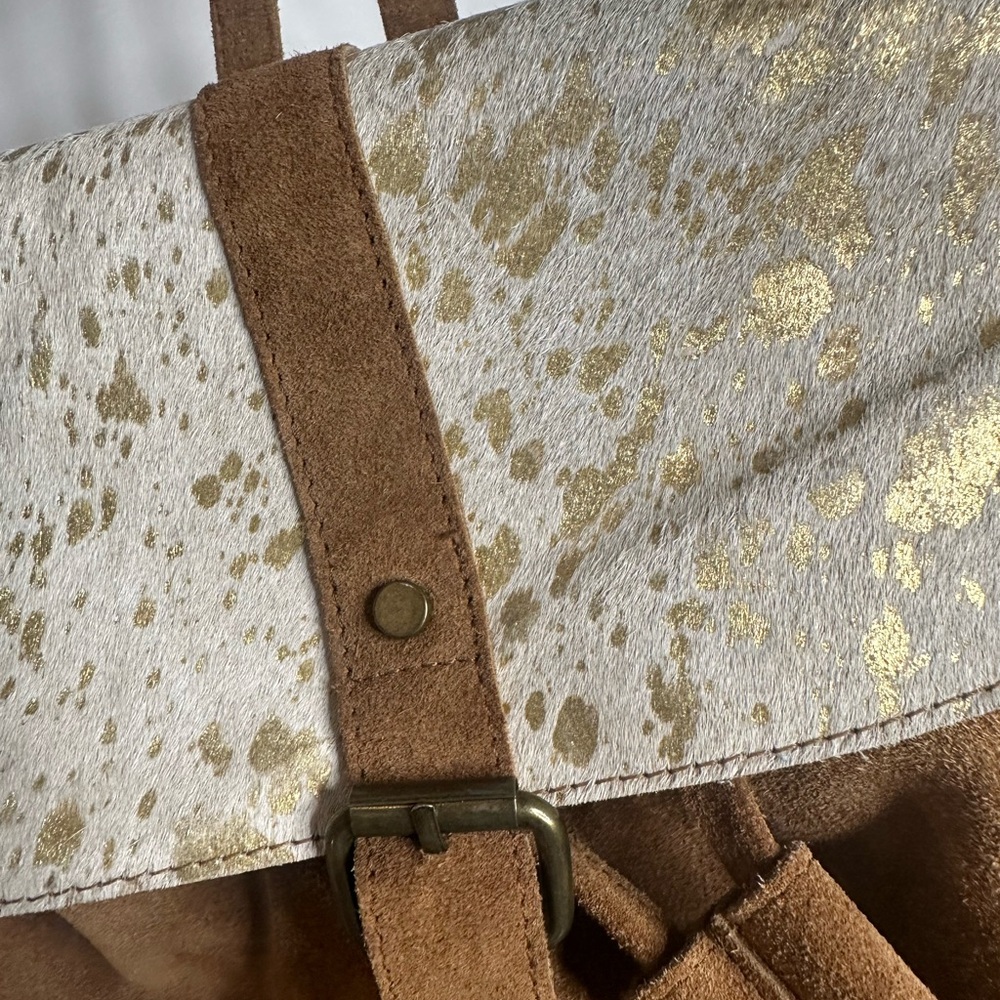 Brown and Gold Cowhide Backpack - Picture 4 of 5